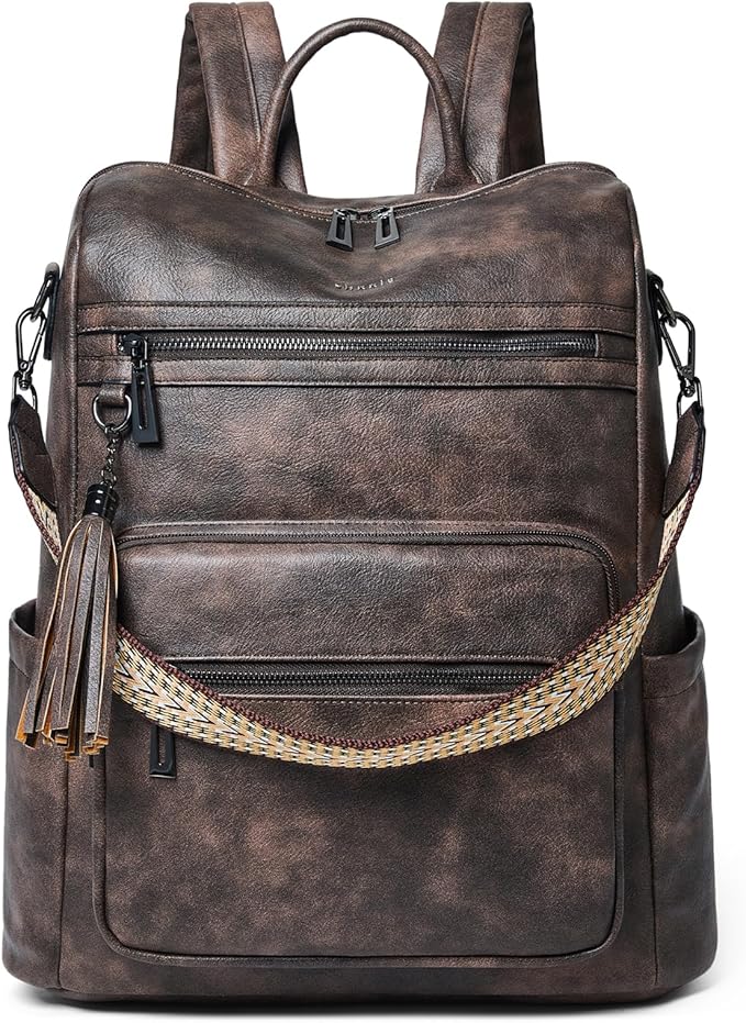 Shrrie 15.6 inch Laptop Backpack for Women,Large Leather Backpack Purse,Travel,Carry on,Water Resistant Casual Laptop Backpacks,College Backpack,Work Backpack for Women,Two-toned Coffee