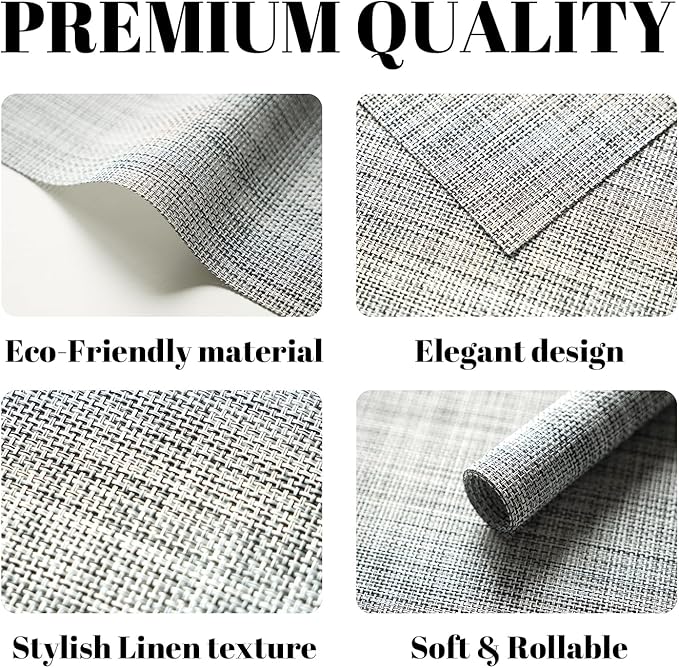 Placemats Set of 4 Vinyl/Plastic Woven Place Mats for Kitchen Table Indoor/Outdoor Washable Placemat Wipeable Dining Table Mats (Grey,4)