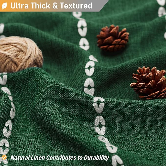 BTTN Extra Long Shower Curtain, 72x96 Long Striped Boho Chic Linen Fabric Heavy Duty Shower Curtain with Hooks, Tall Bohemian Farmhouse Luxury Tassel Cloth Shower Curtain for Bathroom, Emerald Green