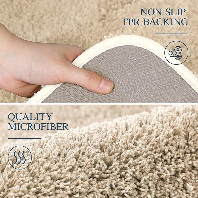 Walensee Bath Rug Non Slip Bathroom Mat (20 x 32, Beige) Water Absorbent Soft Shaggy Bathroom Rug Machine Washable Bath Mat Thick Plush Shower Mat