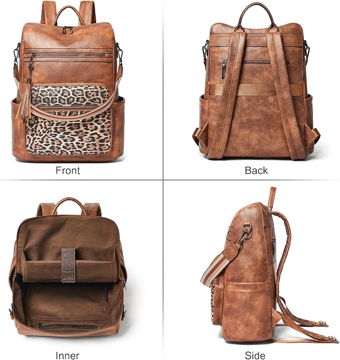 Shrrie 15.6 inch Laptop Backpack for Women,Large Leather Purse,Travel Backpacks Carry on,Water Resistant Casual Laptop Backpacks,College Backpack,Work Backpack for Women,Two-tone Camel Brown