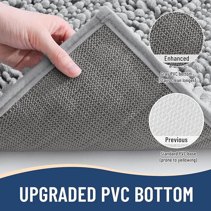 Arotive Luxury Chenille Bathroom Rug Mat, Extra Soft Thick Absorbent Shaggy Bath Rugs, Non-Slip Machine Wash Dry, Plush Bath Mats for Bathroom, Shower and Tub, 44x24, Light Grey