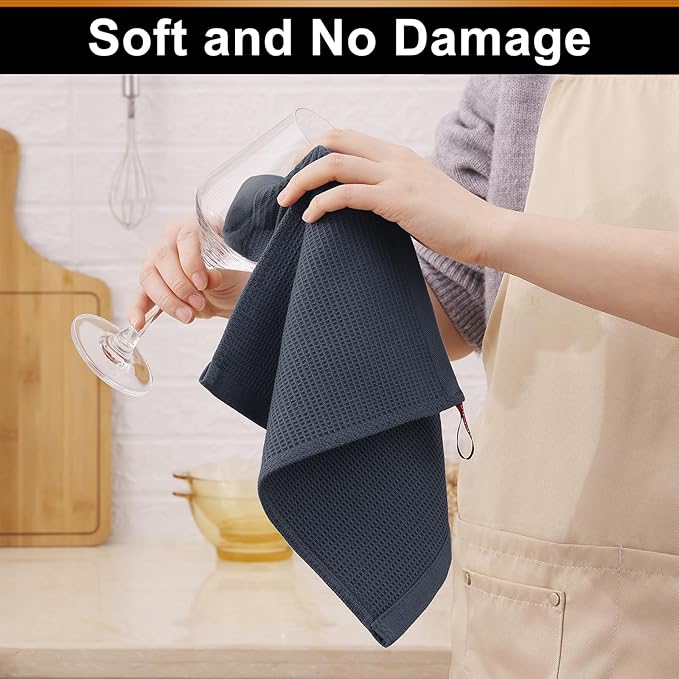 Homaxy 100% Cotton Waffle Weave Dish Cloths - 12 Pack Soft and Absorbent Dish Towels - 12 x 12 Inches Quick Dry Dish Rags - Dark Grey