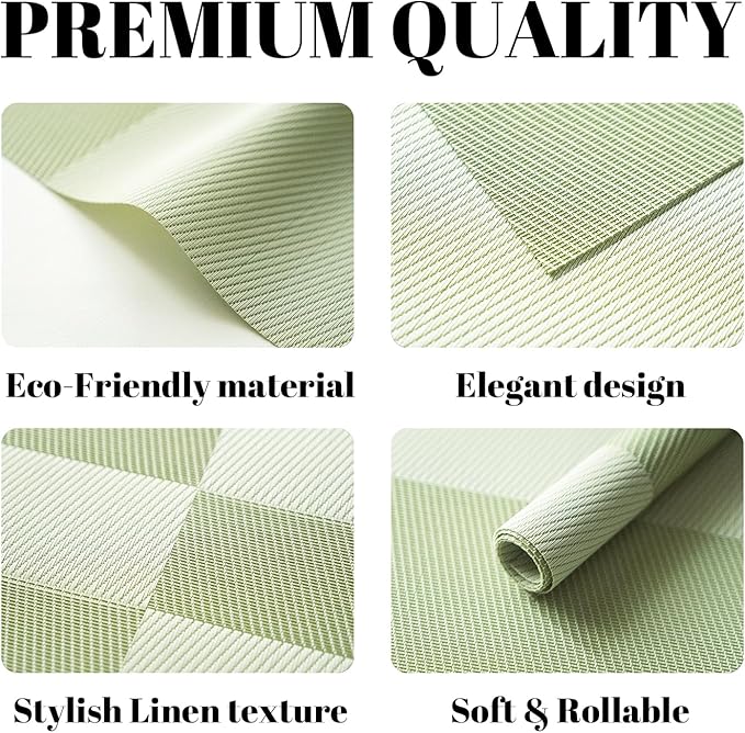Placemats Set of 4 Vinyl/Plastic Woven Place Mats for Kitchen Table Indoor/Outdoor Washable Placemat Wipeable Dining Table Mats (Green Cube,4)