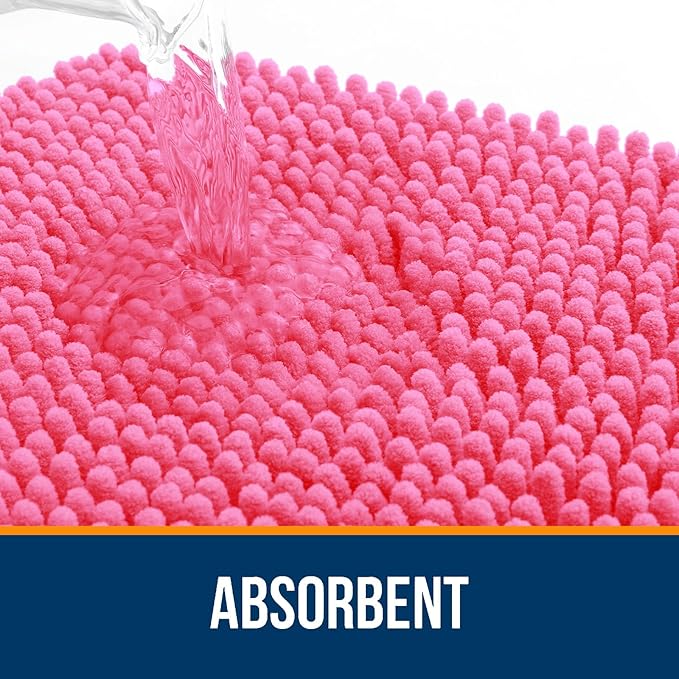 OLANLY Bathroom Rugs 70x46, Extra Soft Absorbent Chenille Bath Rugs, Rubber Backing Quick Dry, Machine Washable Bath Mats for Bathroom Floor, Tub and Shower, Home Decor Accessories, Hot Pink