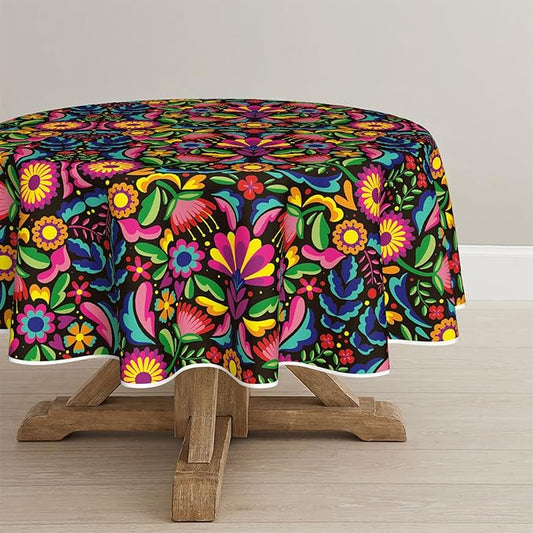 Horaldaily Mexico Tablecloth 90x90 Inch Round, Halloween Cinco De Mayo Fiesta Washable Seasonal Table Cover for Party Picnic Dinner Decor