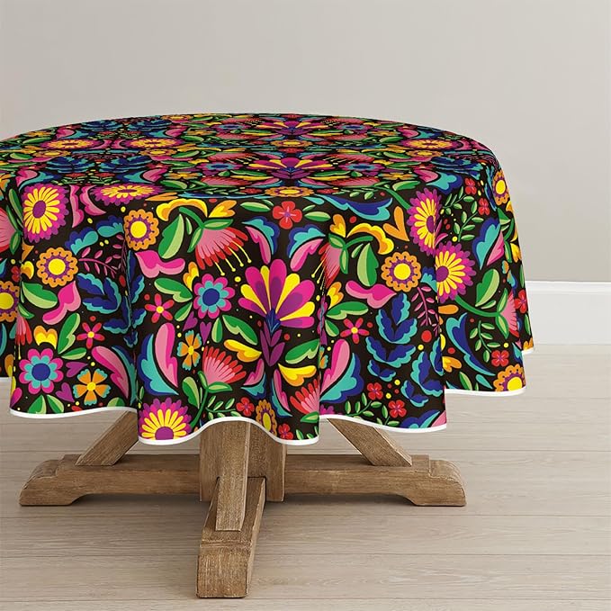 Horaldaily Mexico Tablecloth 70x70 Inch Round, Halloween Cinco De Mayo Fiesta Washable Seasonal Table Cover for Party Picnic Dinner Decor