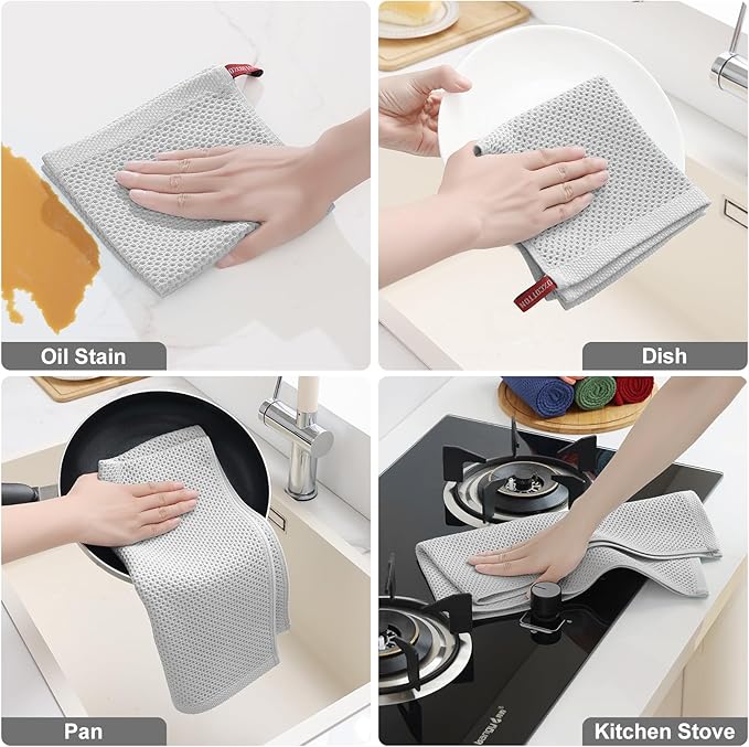 Homaxy 100% Cotton Kitchen Towels and Dishcloths Set, 12 x 12 Inches and 13 x 28 Inches, Set of 10 Bulk Kitchen Towels Set, Ultra Soft Absorbent Dish Cloths for Washing Dishes, Light Gray