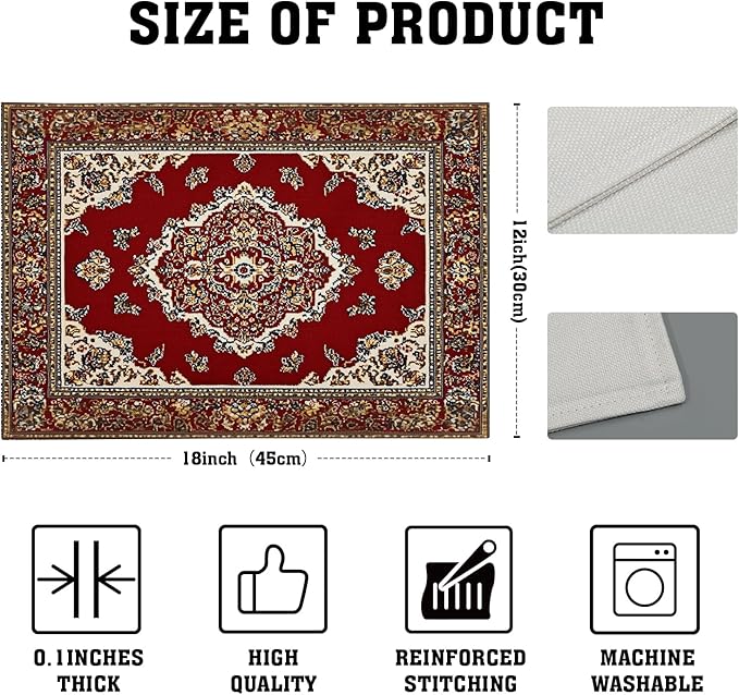 Giwawa 12"x18" Ethnic Boho Placemats Set of 4 Antique Tribal Rustic Red Floral Table Mats Farmhouse Carpet Stain Resistant Washable Linen Place Mat for Kitchen Dining Picnic Party Decor