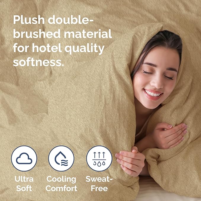 Duvet Cover King Size Set - Extra Soft King Size Duvet Cover 104 x 90 with 2 Pillow Shams - Hotel Luxury Easy Care & Fade Free w/Zipper Closures & Ties - Comfy Breathable Bedding Set (Heathered Tan)