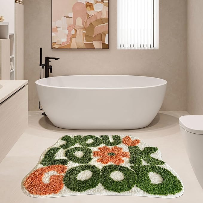 You Look Good Bath Mat, Fun Bathroom Rug,Green Bathroom Mat Cool Rugs for Bedroom Non Slip Microfiber Plush Cool Rugs for Bedroom Washable Absorbent for Bathtub 21"x25"