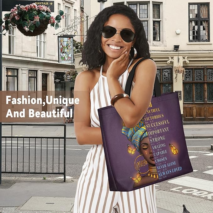 African American Black Women Tote Bag Black Girl Magic Shoulder Handbag For Work Travel Beach Shopping