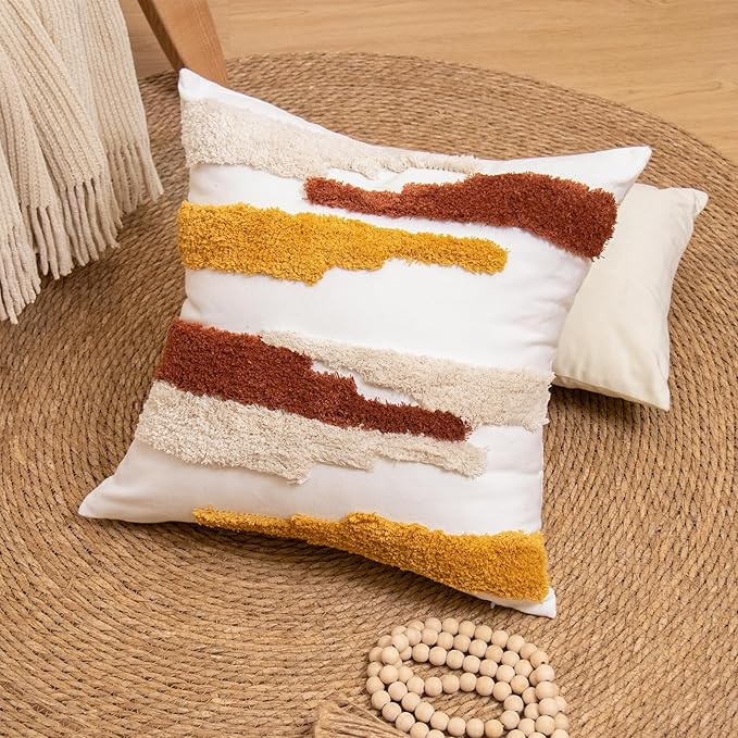 lifein 18x18 Pillow Covers Set of 2-Throw Pillow Cover,Tufted Boho Jacquard Pillow Covers,Farmhouse Decorative Pillow Cover,Pillow Cases for Gift,Couch,Sofa,Bed,Chair,Living Room,Home Decor(18x18inch)