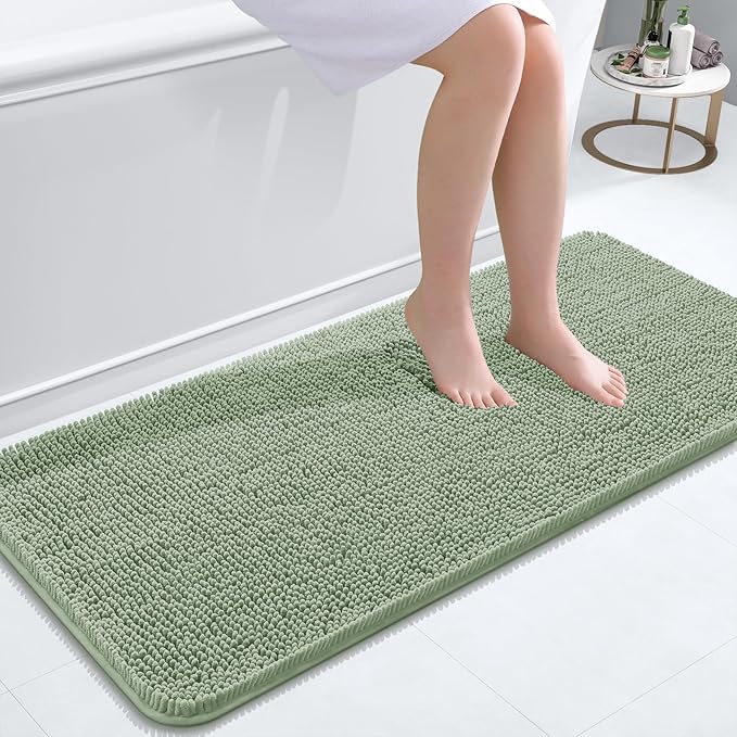 OLANLY Bathroom Rugs 47x20, Extra Soft Absorbent Chenille Bath Rugs, Rubber Backing Quick Dry, Machine Washable Bath Mats for Bathroom Floor, Tub and Shower, Home Decor Accessories, Sage Green