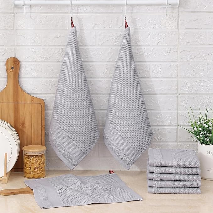 Homaxy 100% Cotton Dish Cloths, 12 Pack - 12 x 12 Inches, Waffle Weave Super Soft and Absorbent Dish Towels Quick Drying Dishcloths, Light Grey