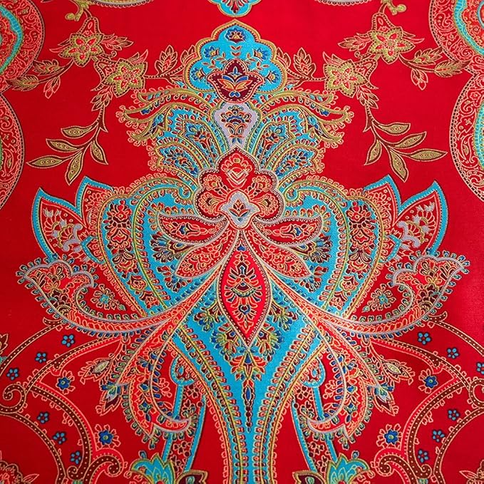 mixinni Long Staple Cotton Percale Paisley Duvet Cover for Queen Size Bed Boho Floral Pattern 3 Pieces Bedding Set with Zipper Ties for Him and Her, 1 Duvet Cover and 2 Pillowcases for All Seasons