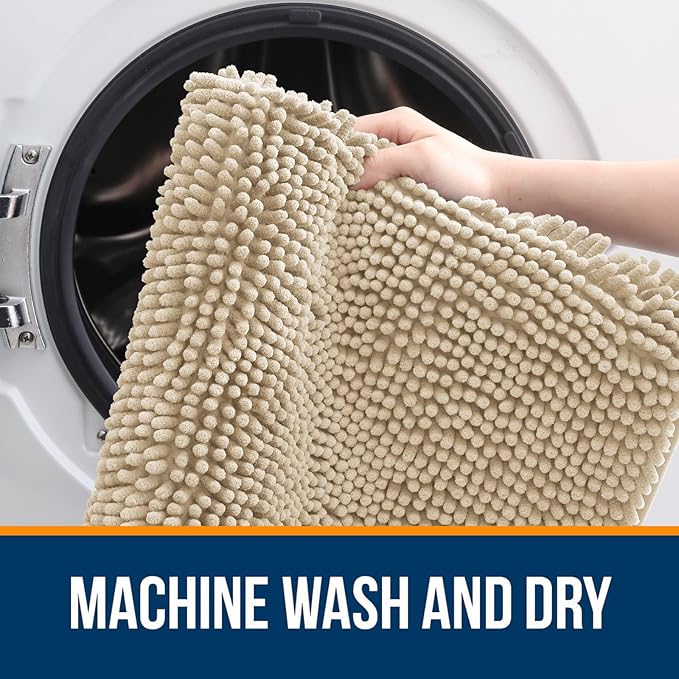 OLANLY Bathroom Rugs 40x32, Extra Soft Absorbent Chenille Bath Rugs, Rubber Backing Quick Dry, Machine Washable Bath Mats for Bathroom Floor, Tub and Shower, Home Decor Accessories, Beige