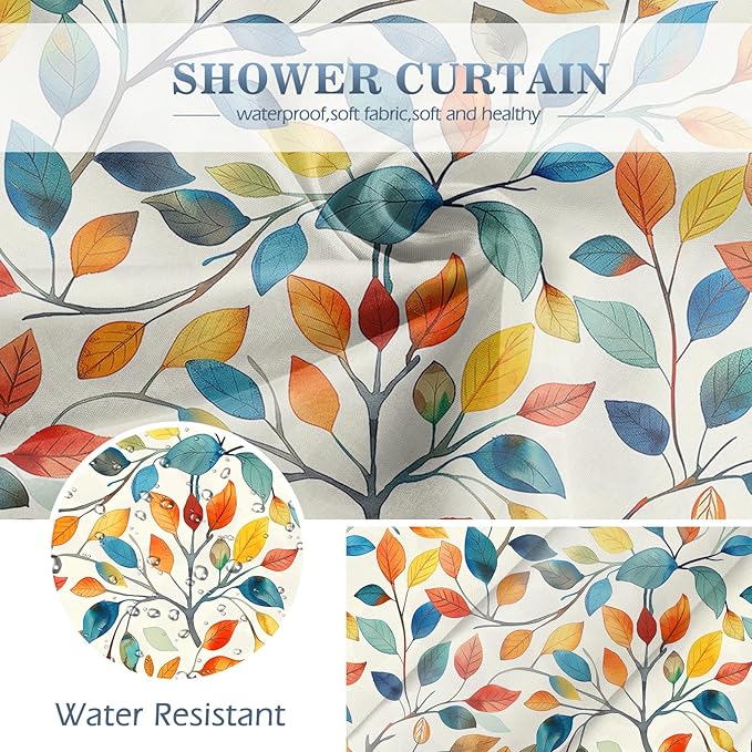 Aimego Spring Colorful Shower Curtain -Summer Nature Botanical Watercolor Plant Leaves Floral Fabric Cloth Bath Shower Curtain Set with 12 Hooks for Bathroom Decor Accessories, 72"x72"