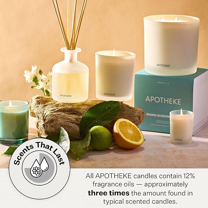 Apotheke Signature Scented Candles for Home, Verdant Garden - 10.5 oz - Soy Wax, Non Toxic, Large Jar White - Luxury Candle Gifts for Women & Men - Cedarwood, Jasmine, Fig, and Coconut