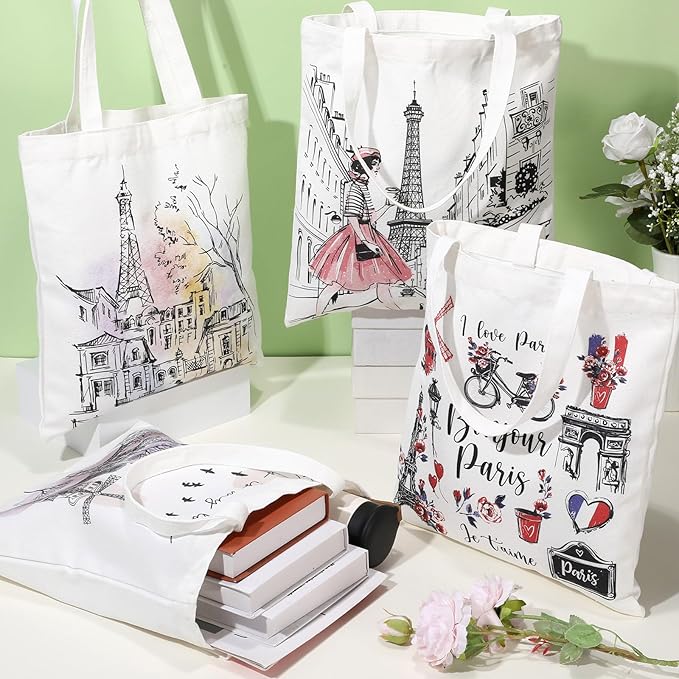 Paterr 4 Pcs City Souvenir Tote Bag-New York Chicago Seattle Los Angeles Boston San Francisco Paris Italy Las Vegas Nashville