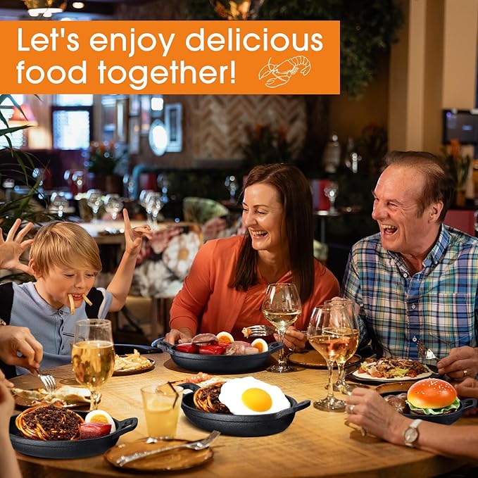 Mifoci 12 Pcs Oval Serving Dish Mini Cast Iron Skillet Cast Iron Baking Pan Sizzling Plate Matte Black Gratin Cookware for Home Restaurant Kitchen Food Service Barbecue (7.1" X 4.7")