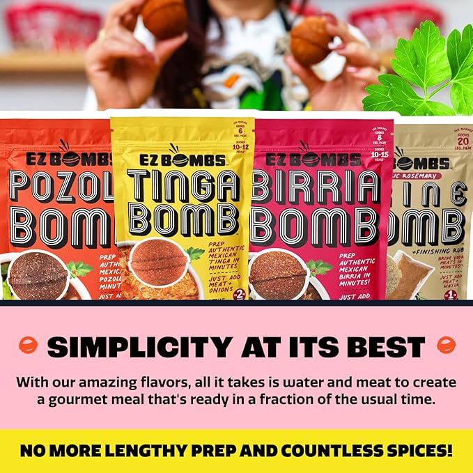 EZ Bombs Tinga Bomb Seasoning, Pack of 2 - Authentic Mexican Seasoning for Smoky Chipotle Tinga Sauce, Tacos, Tostadas, Tortas and More - Bold, Spicy & Tangy Flavor Quick and Flavorful Meals