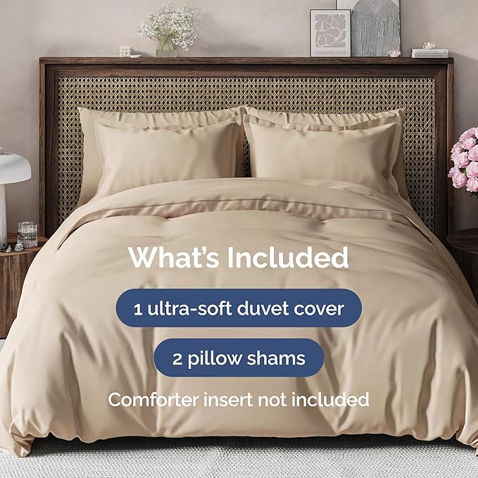 Duvet Cover King Size Set - Extra Soft King Size Duvet Cover 104 x 90 with 2 Pillow Shams - Hotel Luxury, Easy Care and Fade Free with Zipper Closures & Ties - Comfy, Breathable Bedding Set (Cream)