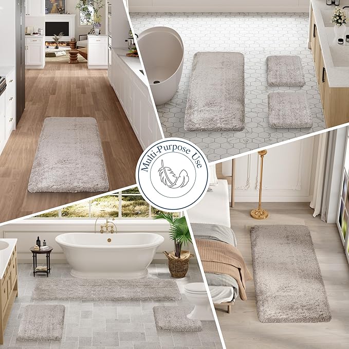 Walensee Bathroom Rug Non Slip Bath Mat for Bathroom (16 x 24, Light Tan) Water Absorbent Soft Microfiber Shaggy Bathroom Mat Machine Washable Bath Rug for Bathroom Thick Plush Rugs for Shower
