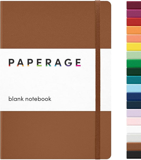 PAPERAGE Blank Journal Notebook, (Cognac), 160 Pages, Medium 5.6 inches x 8 inches - 100 GSM Thick Paper, Hardcover