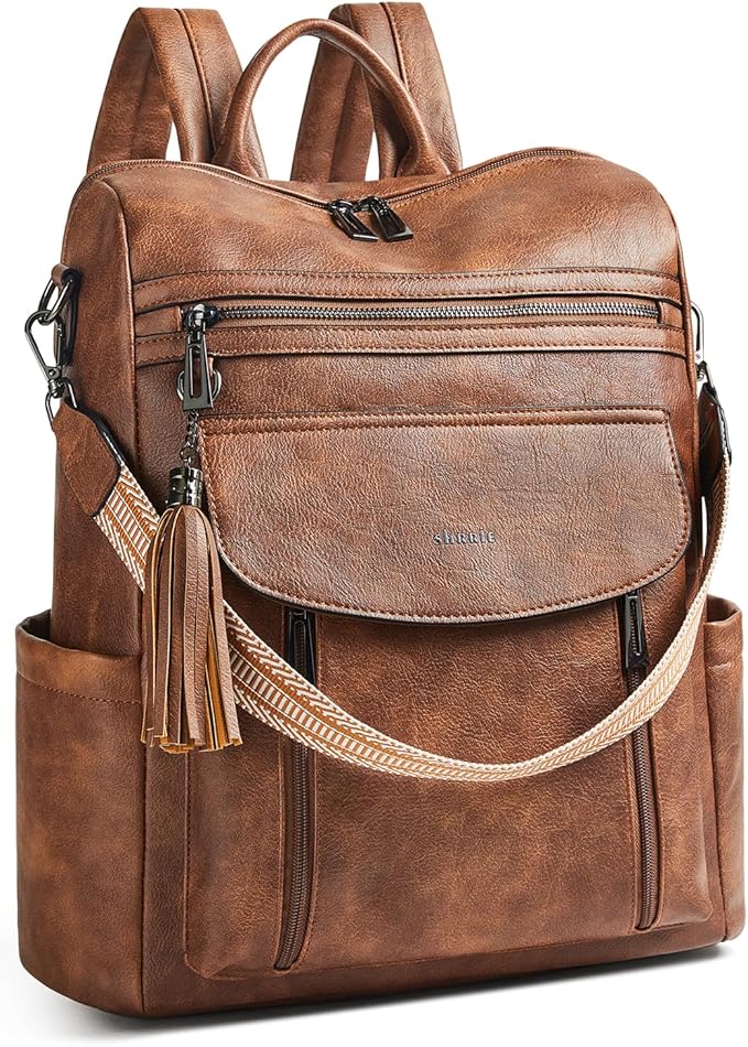 Shrrie Laptop Backpack for Women 15.6 inch,Travel Leather Backpack Purse Nurse Teacher Carry on Backpack Computer Bag,Professional Water-Resistant College Business Work Casual Daypack,Two-toned Brown