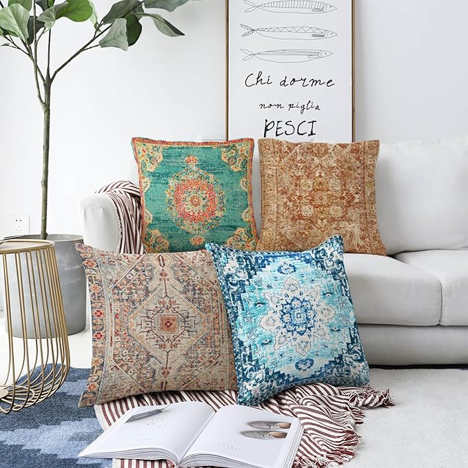 Boho Throw Pillow Covers 26x26 inch Set of 2,Boho Vintage Carpet Pattern Antique Ethnic Decor Double Sided Pattern Cushion Cover Soft Pillow Case Living Sofa Room Bed Square Pillow Cover