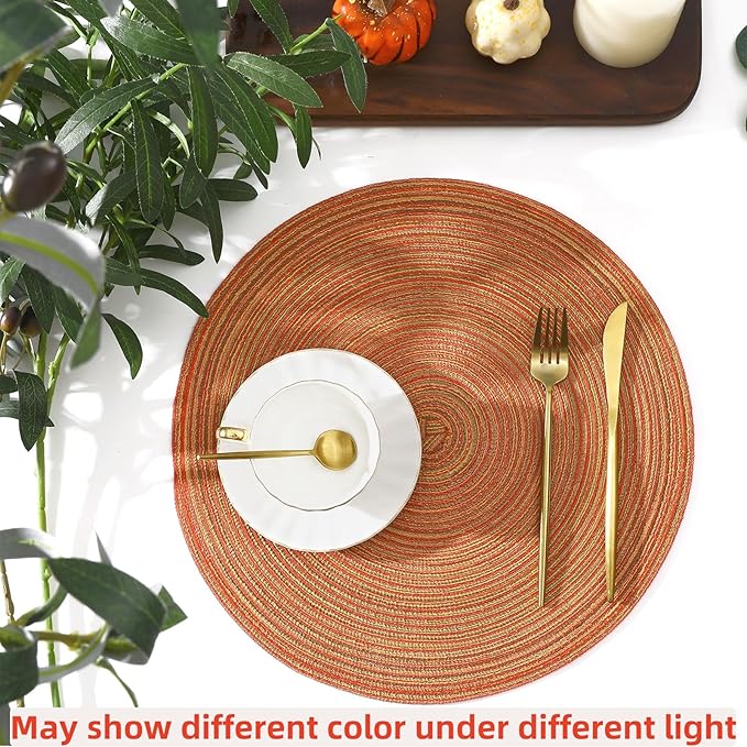 SHACOS Round Placemats Set of 4 Woven Braided Place Mats Table Placemats 15 inch Circle Place Mats Easy to Clean Table Mats Indoor Outdoor, Fall Color Mix