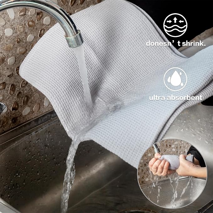 QUILTINA Dish Towels Set,100% Cotton Waffle Weave Kitchen Towels 6 Pack,14 x 14 Inches Dish Towels for Kitchen,Super Absorbent for Drying and Cleaning (Khaki,Light Gray, Dark Grey)