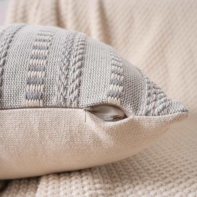 Boho Lumbar Pillow Covers 14x36 Long, Farmhouse Decorative Couch Pillow Cases, Grey Accent Pillows of Bed, Sofa Bedroom Living Room Home Decor Cushion Cover, Pack of 1