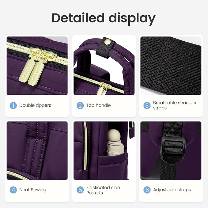 LOVEVOOK Laptop Backpack Women 15.6 inch,Lightweight Puffer Travel Backpacks for Women,Quilted Laptop Bag Computer Work Teacher Nurse Backpack,Womens Backpack Purse for College Business,Dark Purple