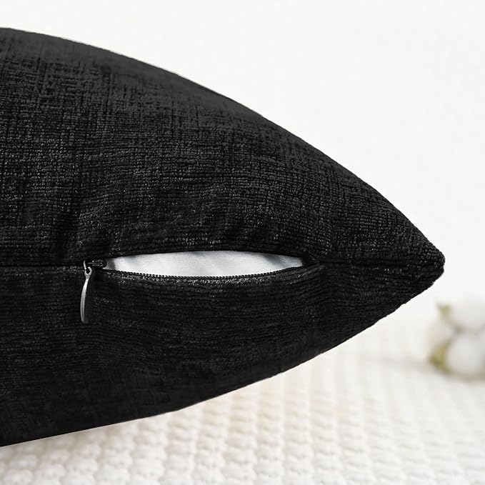 CaliTime Throw Pillow Covers Decorative 24 X 24 Inches Pack of 2 Cozy Chenille Cushion Cases for Couch Sofa Bed Living Room Home Black