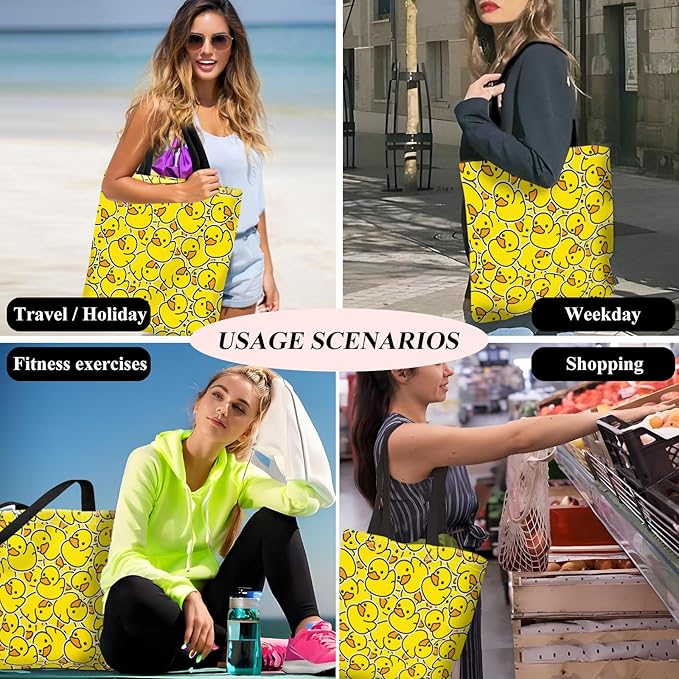 Canvas Tote Bag for Women，Cute Heavy-Duty Shoulder Bag with Zipper Pocket -Travel Tote for Grocery, Gym,Shopping