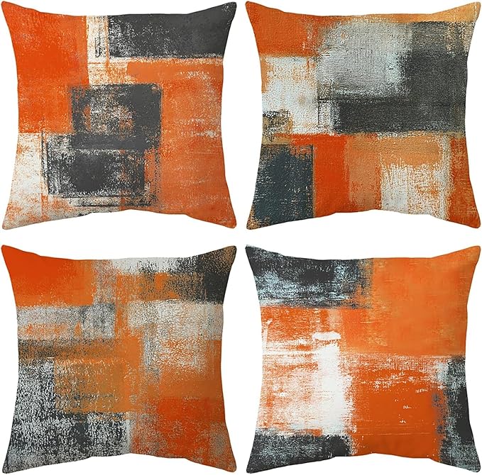 Burnt Orange Throw Pillow Covers 16x16 Set of 4 Decorative Cushion Cover Taupe Abstract Art Painting Pillow Covers for Sofa Couch Bedroom Living Room Outdoor Home Décor