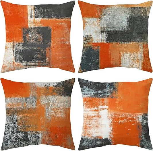 Burnt Orange Throw Pillow Covers 16x16 Set of 4 Decorative Cushion Cover Taupe Abstract Art Painting Pillow Covers for Sofa Couch Bedroom Living Room Outdoor Home Décor