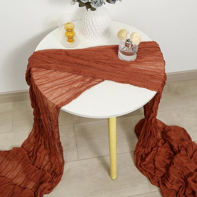 DOLOPL 3 Pieces Fall Thanksgiving Table Runners Cheesecloth Table Runner 10ft Rust Boho Cheese Cloth Table Runner Rustic Gauze Long Runner for Thanksgiving Day Wedding Bridal Shower Decorations