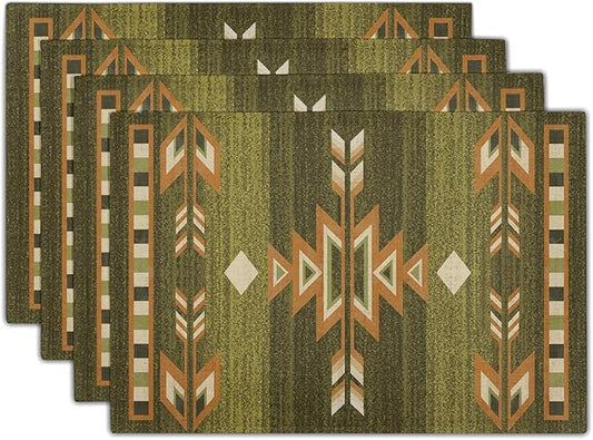 Giwawa Southwestern Placemats Set of 4 Rustic Green Tribal Geometric Decorative Table Mat Antique Native American Heat Resistant Washable Place Mats 12x18Inch for Dining Kitchen Farmhouse Decor