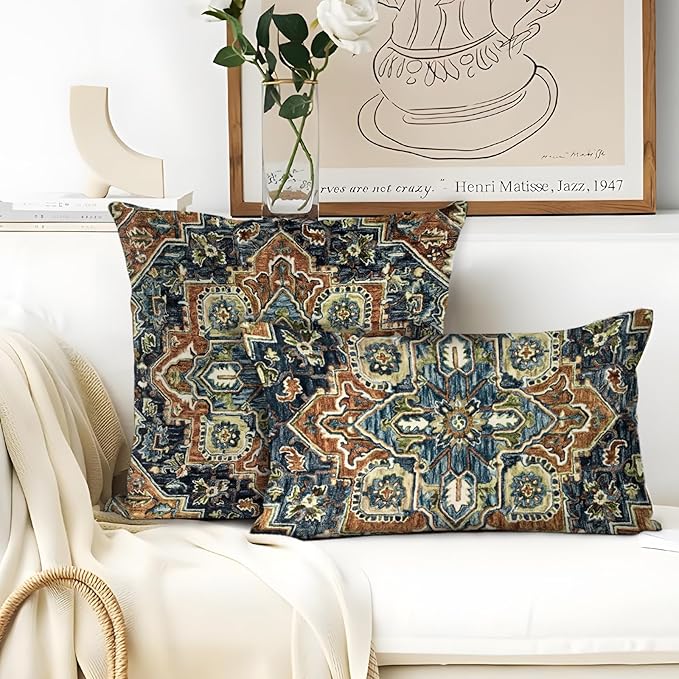 Boho Throw Pillow Covers 12x20 inch Set of 2,Boho Vintage Carpet Pattern Antique Ethnic Decor Double Sided Pattern Cushion Cover Soft Pillow Case Living Sofa Room Bed Square Pillow Cover