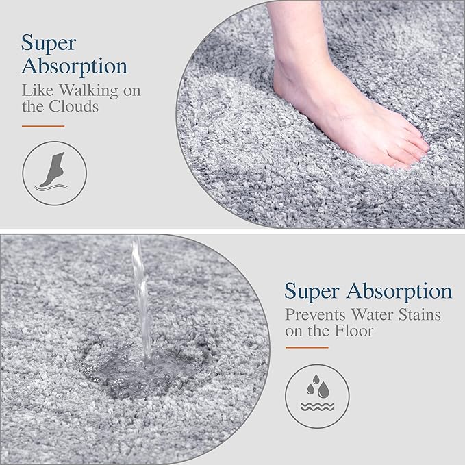 Walensee Large Bathroom Rug (24 x 60, Grey) Extra Soft and Absorbent Shaggy Bathroom Mat Machine Washable Microfiber Bath Mat Non Slip Bath Mat, Luxury Bathroom Floor Mats Rubber Back