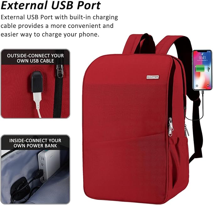 MAXTOP Deep Storage Laptop Backpack with USB Charging Port[Water Resistant] College School Computer Bookbag Fits 17 Inch Laptop