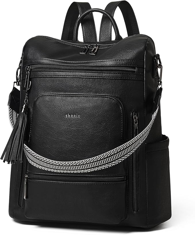 Shrrie Vegan Leather Laptop Backpack for Women 15.6 inch Work Backpack Fashion Travel Backpack Purse for Travel College Work