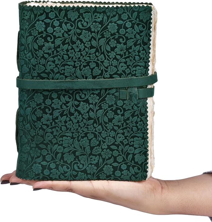 LEATHER VILLAGE Leather Bound Floral Embossed Journal for Women Men - 200 Pages, 6”X4”(A6), Turquoise - Book of Shadows, Vintage Blank Paper Travel Diary, Notebook for Writing, Drawing, Sketchbook