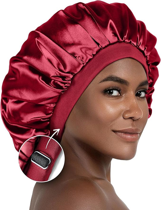 Satin Bonnet Adjustable Sleeping Silk Bonnet Black Women Men Double Layer Satin Silk Sleep Cap Hair Wrap Large Curly Hair