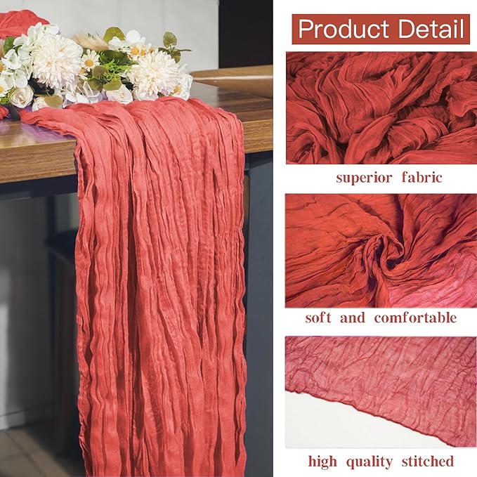 16 Pack Terracotta Cheesecloth Table Runner, 35x120 Inch Boho Gauze Cheese Cloth Table Runner 10ft Rustic Sheer Long Gauze Table Runners for Wedding Bridal Baby Shower Birthday Party Table Decor