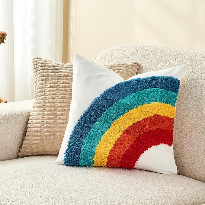 lifein 18x18 Pillow Covers-Throw Pillow Cover,Tufted Boho Jacquard Pillow Covers,Farmhouse Decorative Pillow Cover,Pillow Cases for Gift,Couch,Sofa,Bed,Chair,Living Room,Home Decor(18x18inch)