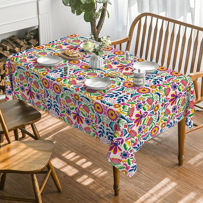 Horaldaily Mexico Tablecloth 60x84 Inch Rectangular, Halloween Cinco De Mayo Fiesta White Washable Seasonal Table Cover for Party Picnic Dinner Decor